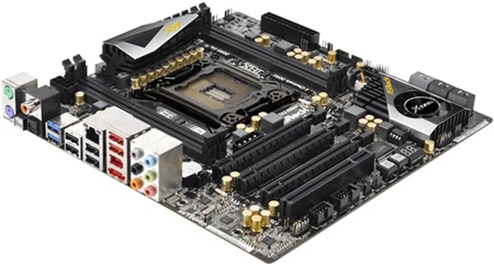 The X79 Extreme4 M microATX motherboard sports less SATA connectors and PEG slots than the X79 Extreme4.