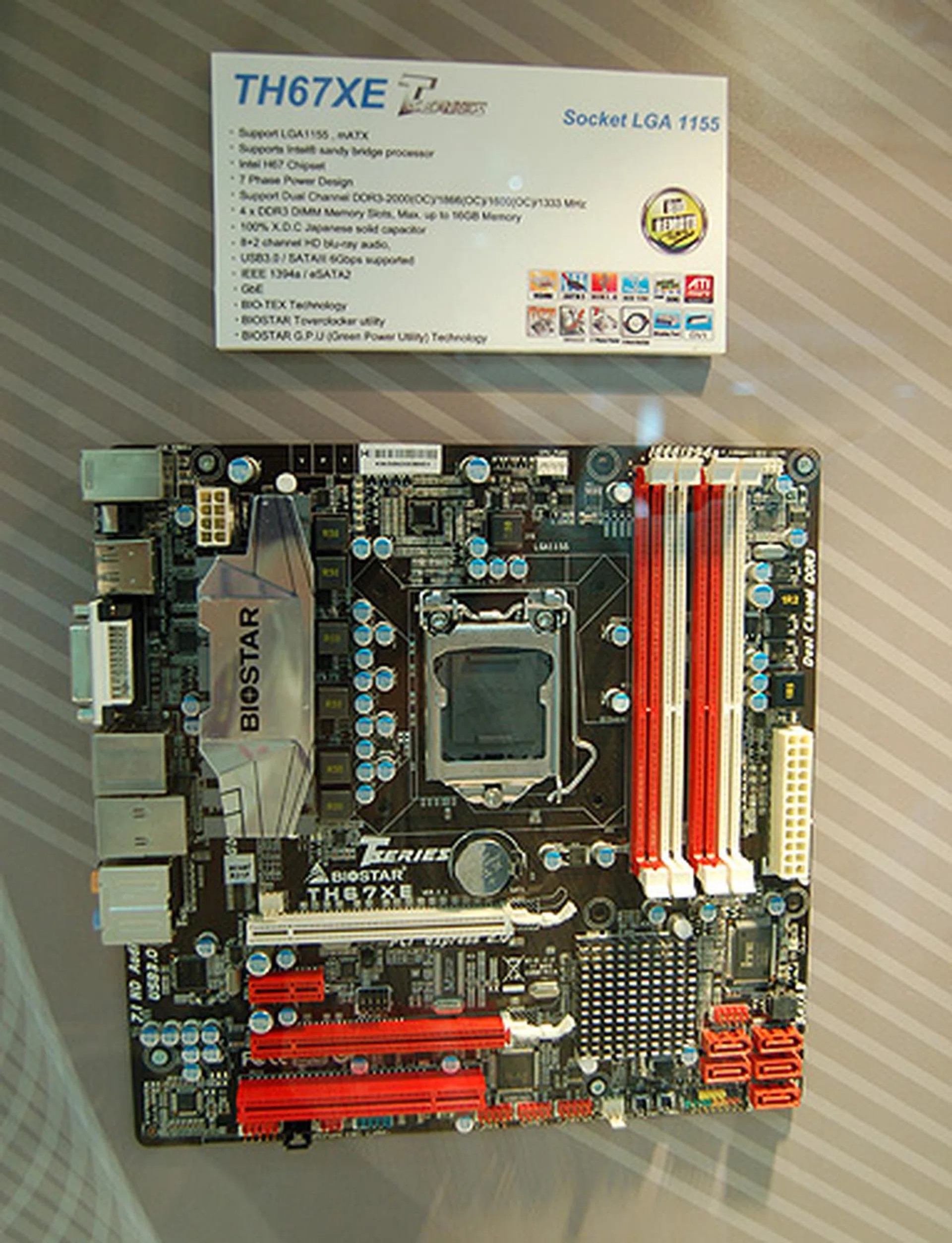 A card that caught our eye was this TH67XE, which is based on the new H67 chipset designed specially for the yet to be released Sandy Bridge processors. Naturally, the new boards also support USB 3.0 and SATA 6Gbps.