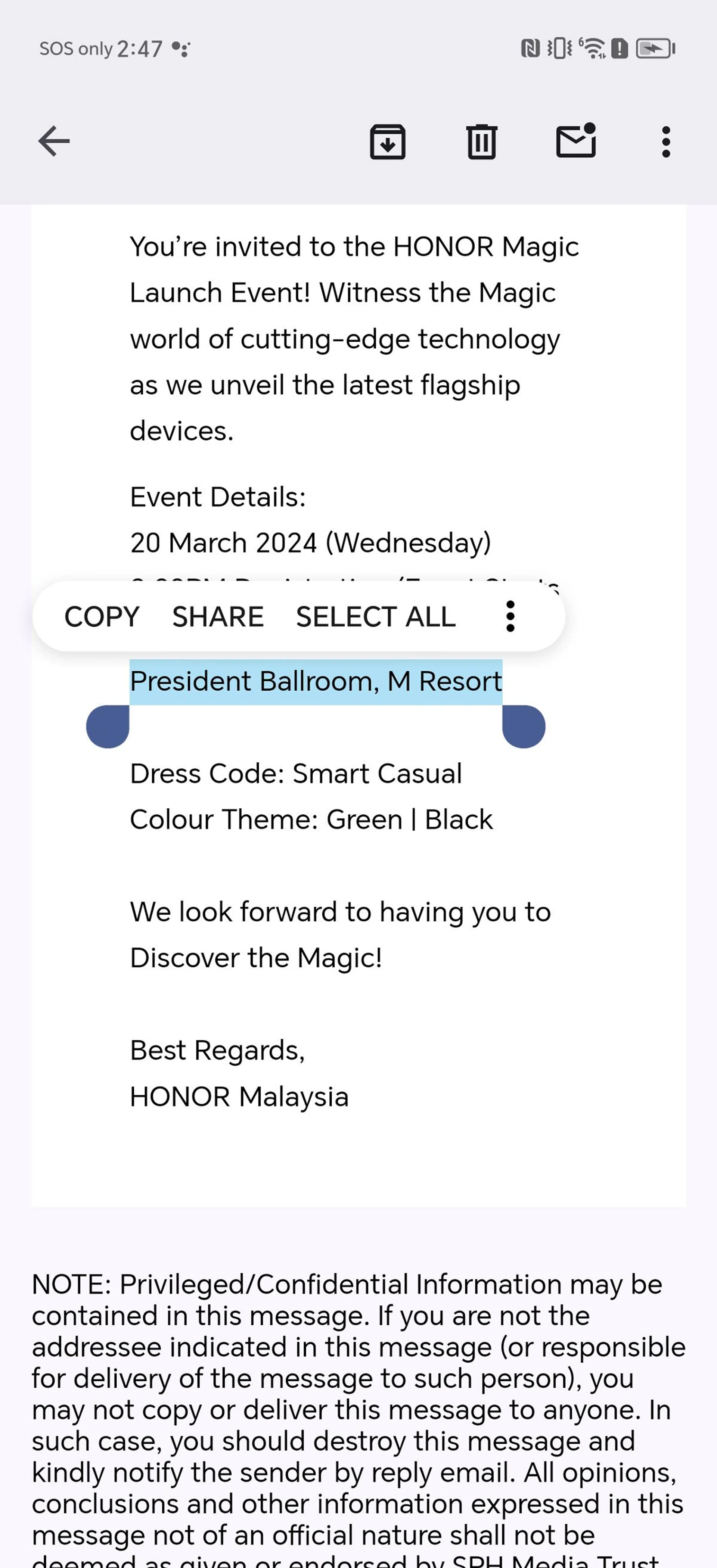 Sampling Magic Portal with Honor's very own launch event invitation.