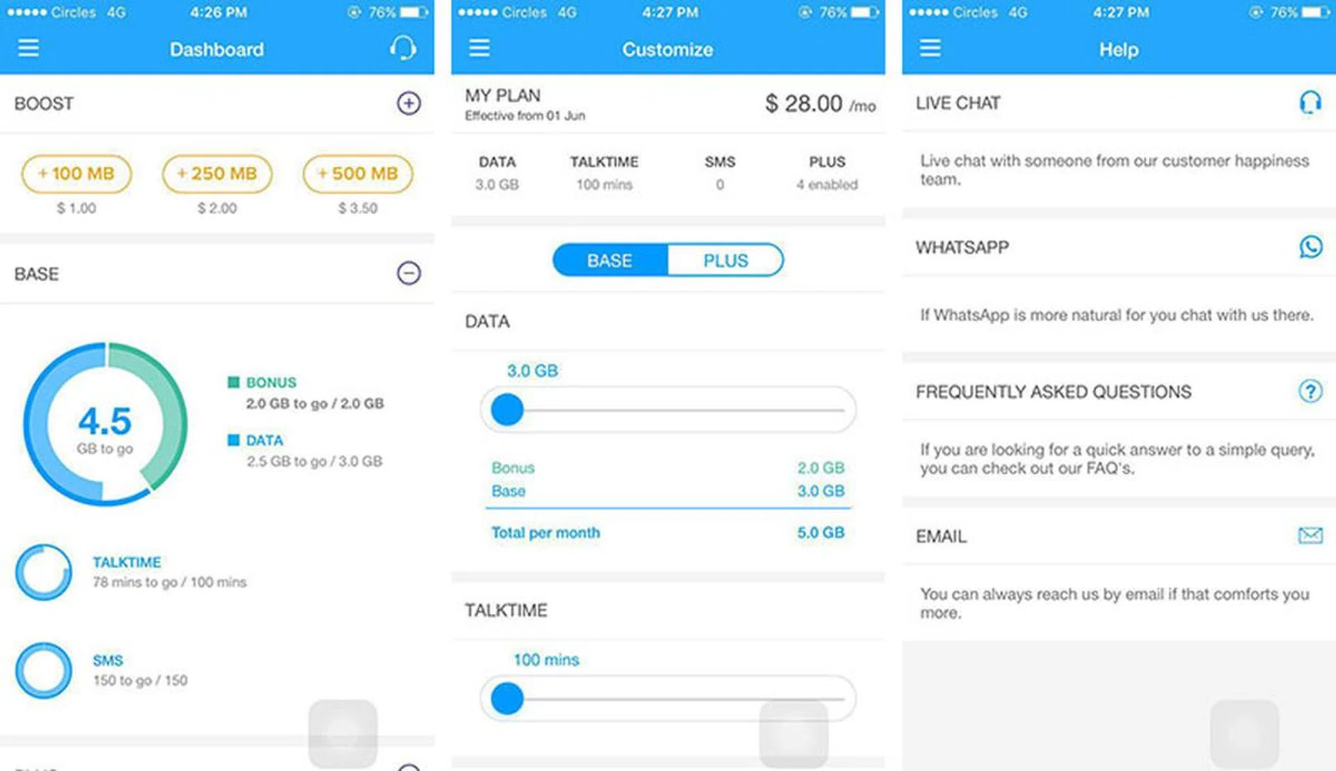 Everything, from adding more data to contacting customer support, can be done in the CirclesCare app.