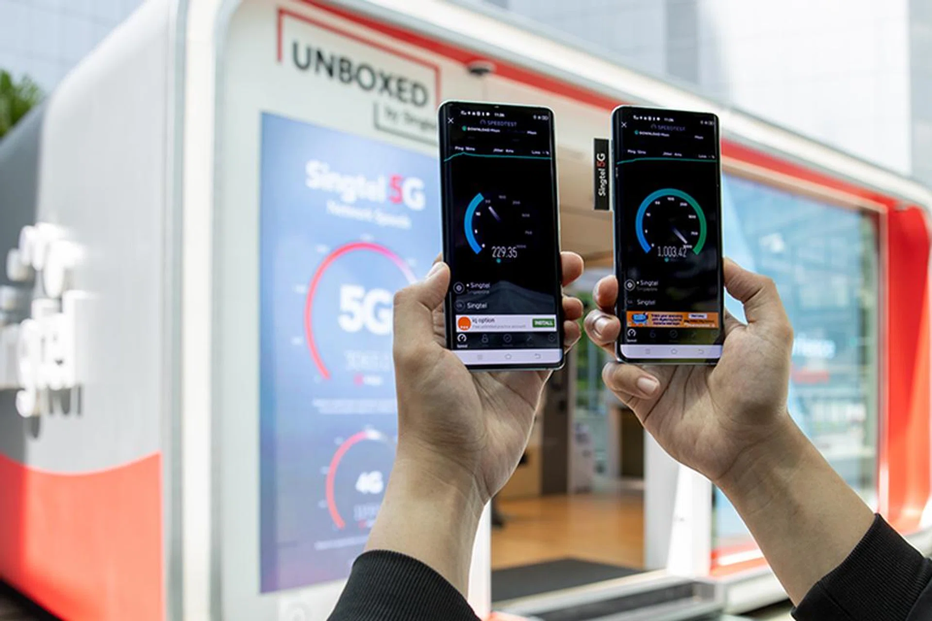 A 1Gbps+ speed test done by Singtel staff on the morning of 9 September 2020. Credit: Singtel.