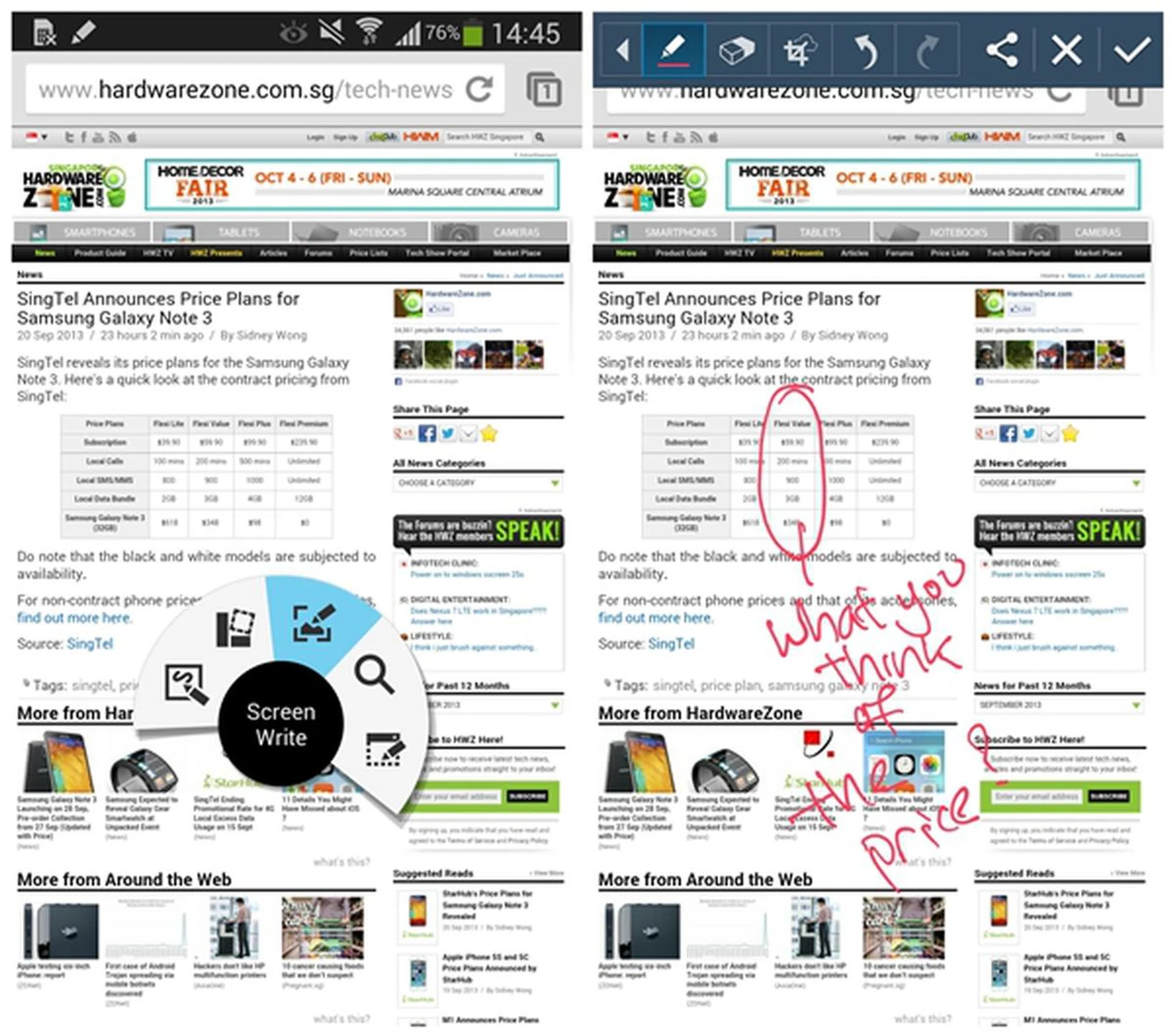 You can use Screen Write on the Galaxy Note 3 to share information with friends and seek their opinions.