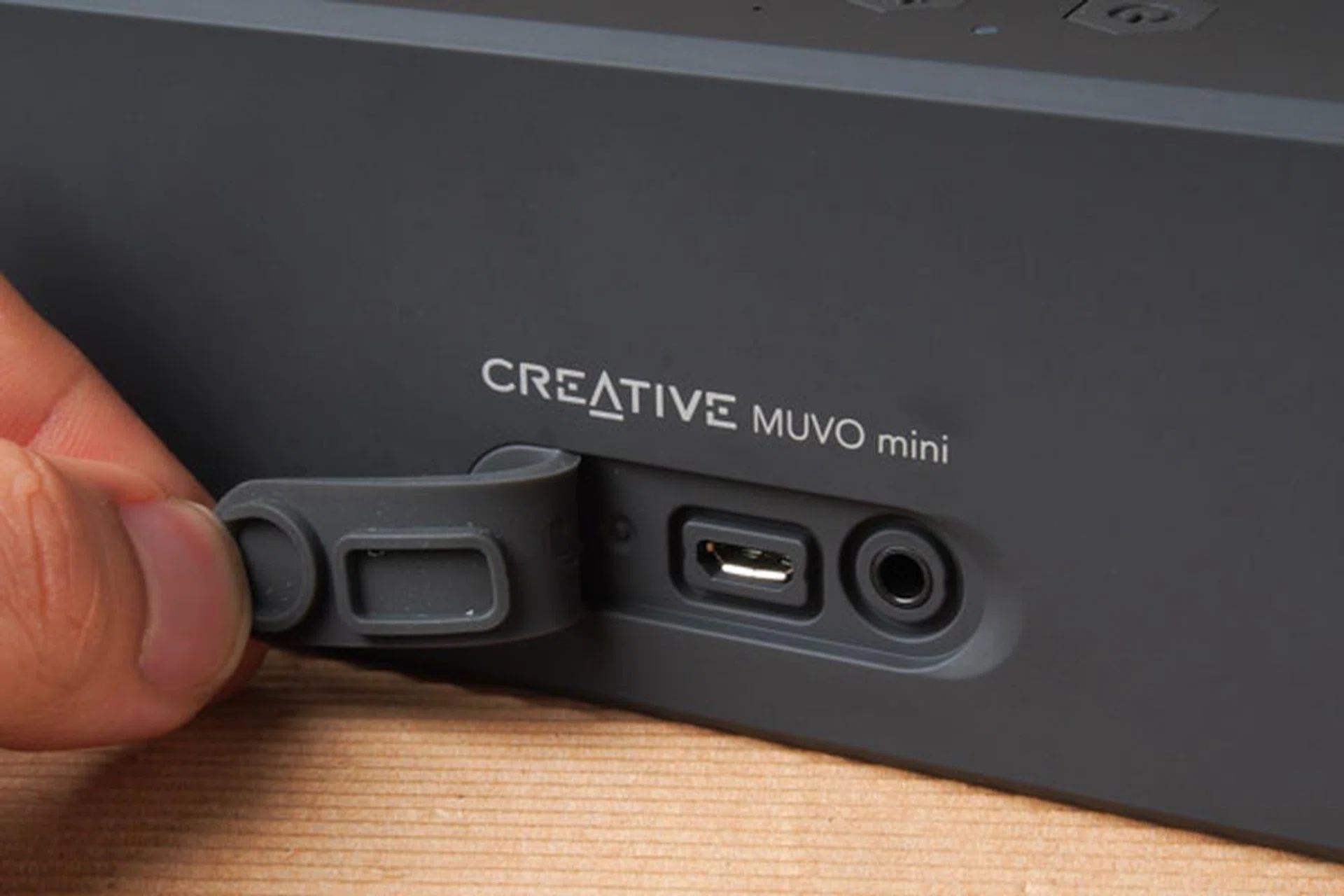 The USB port and Aux jack are hidden behind a rubber seal to maintain weather-resistance. 