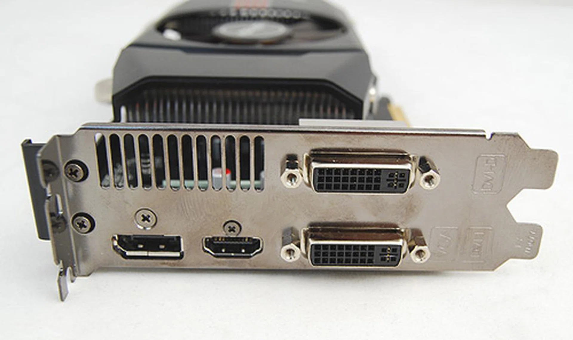 For video output connectivity, the ASUS card has two DVI ports, a single HDMI port and DisplayPort.