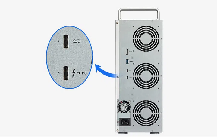 The pair of Thunderbolt 3 interfaces. Image source: Terramaster. 