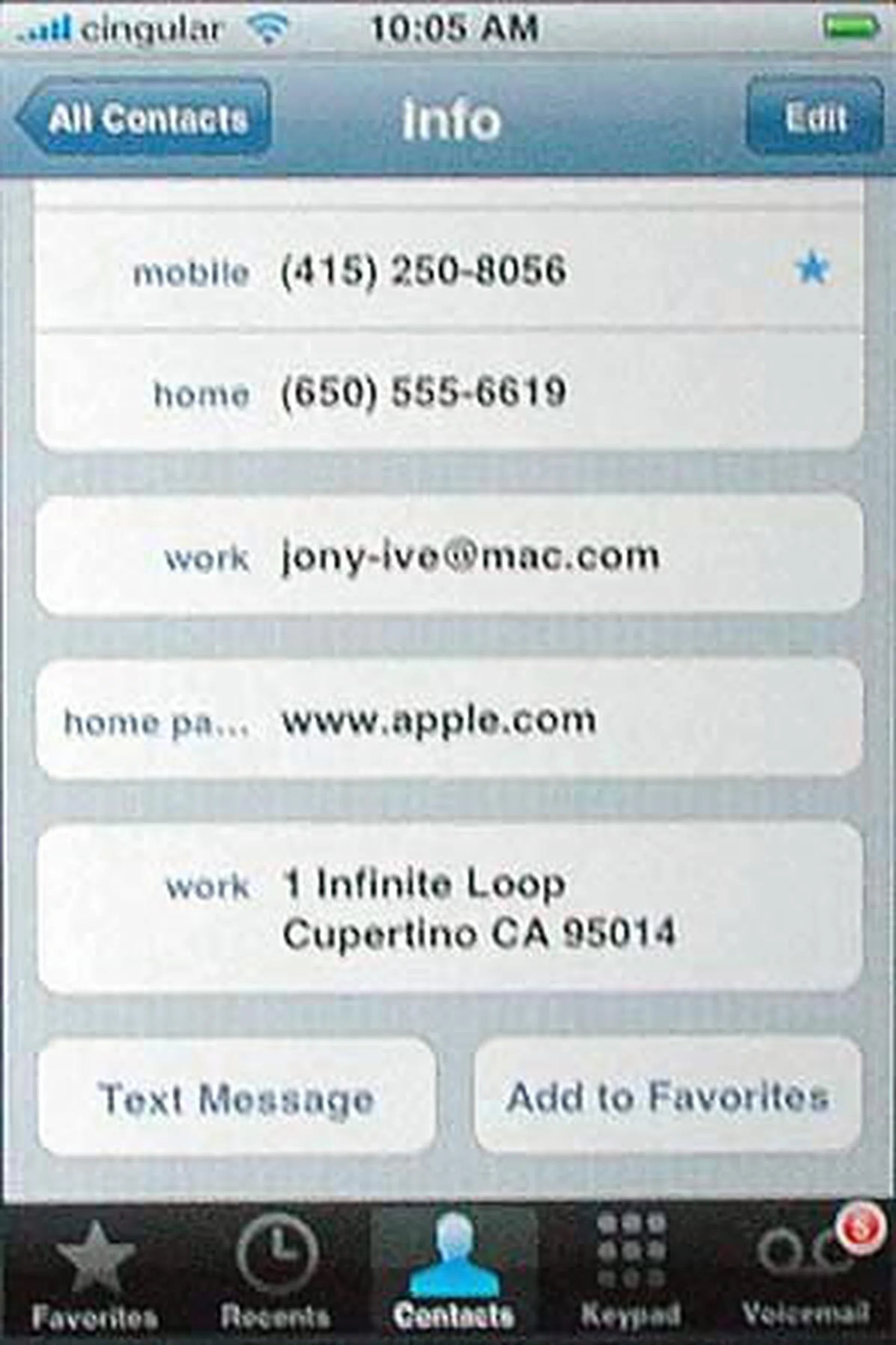 Here's how the detailed info screen of a contact looked like.