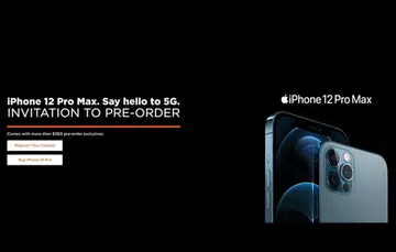 M1's invitation to pre-order the iPhone 12 Pro Max, as seen at its website.