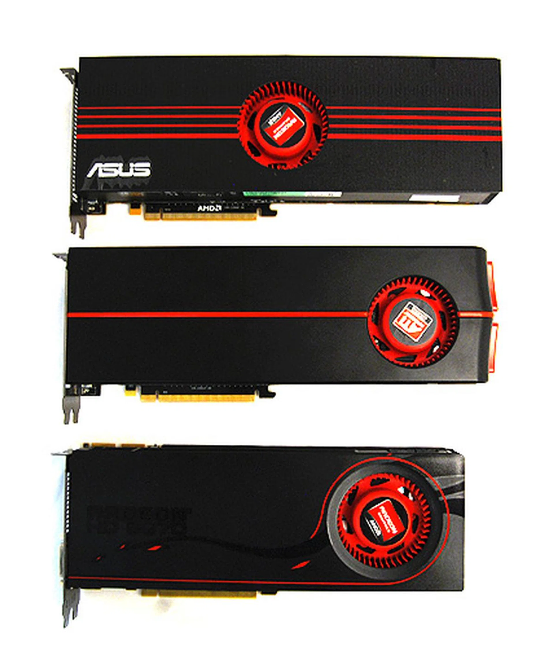 The Radeon HD 6990 on top, followed by the Radeon HD 5970 and HD 6970.
