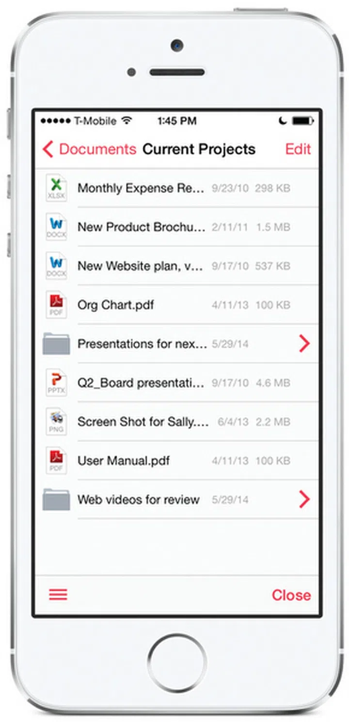 The iOS file browser makes it easy to navigate files and folders on the remote computer, especially on the smaller iPhone screen.