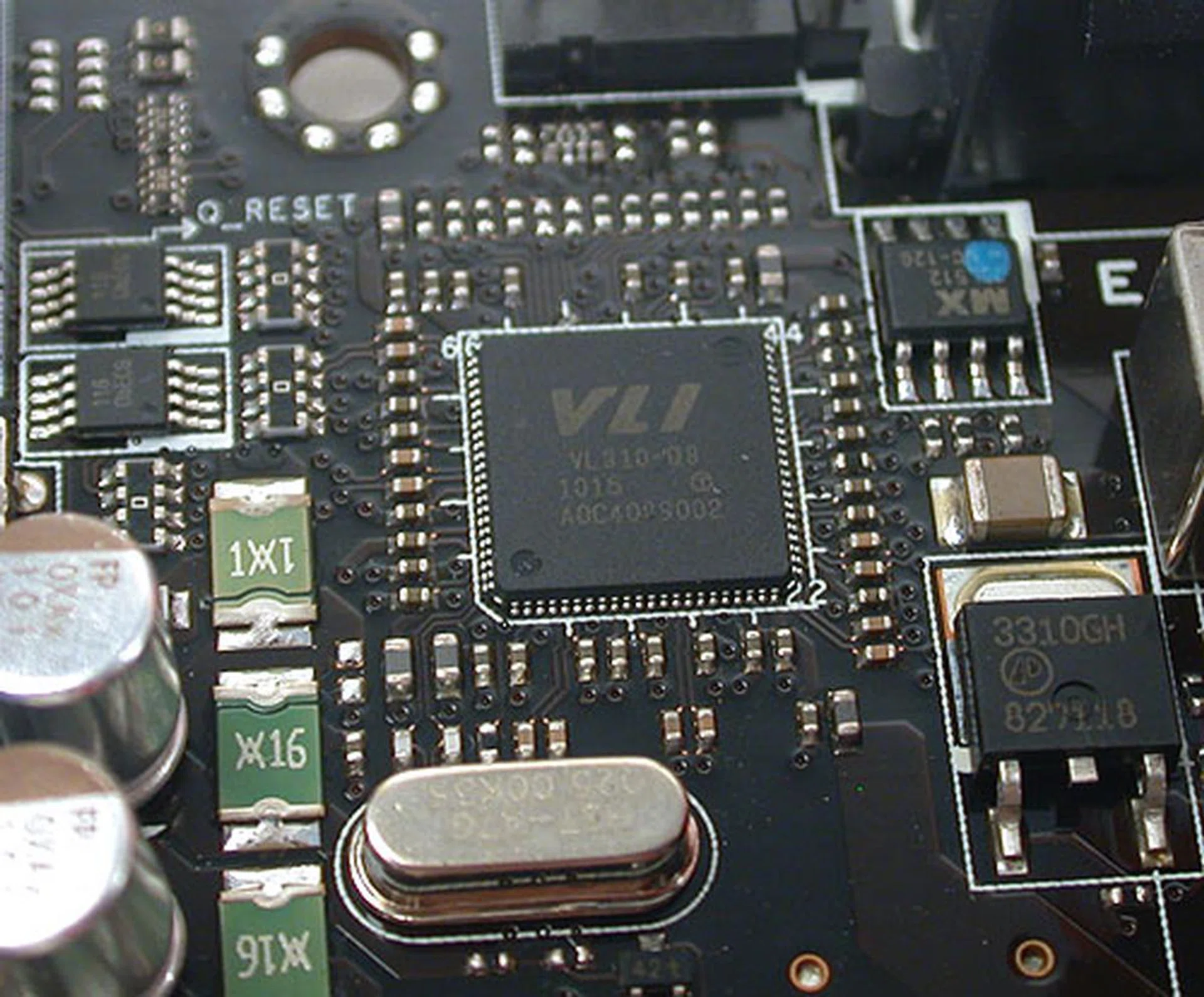 Besides the NEC USB 3.0 controllers, ASUS has included two of these VIA VL810 SuperSpeed USB hub controllers, which explains why there are that many USB 3.0 ports on this board.