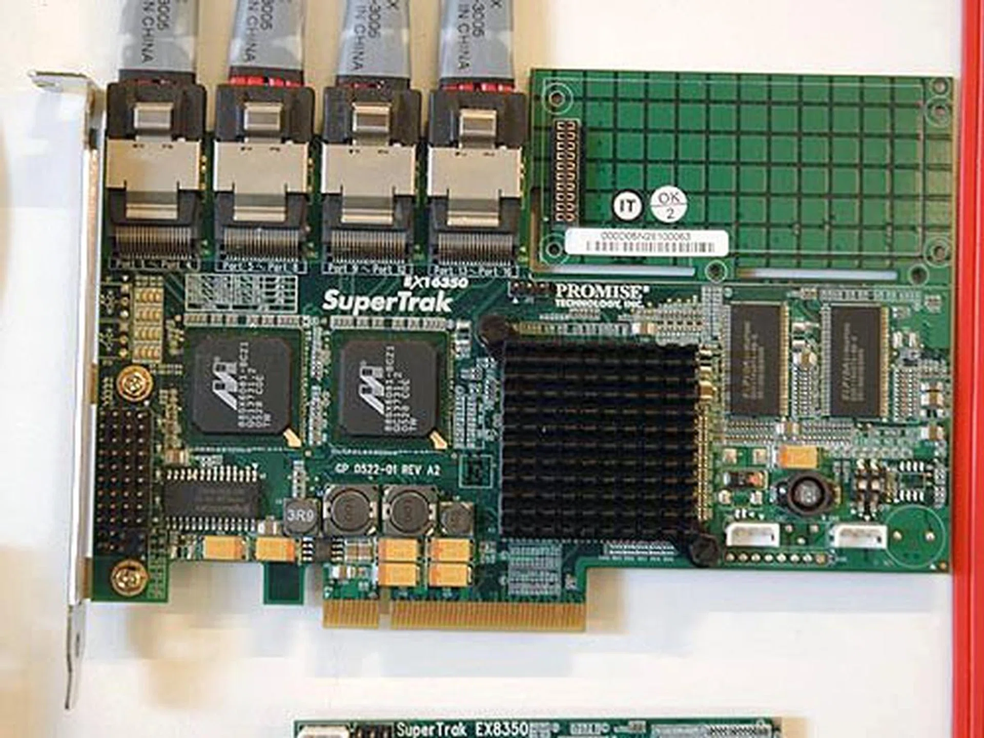 Promise Technology also showcased their new SuperTrak EX16350 RAID card which supports up to sixteen SATA 3G hard disk drives using four multi-lane connectors. The SuperTrak EX16350 is a hardware-assisted RAID controller using an Intel IOP331 XScale I/O processor and it comes with 256MB of ECC DDR memory. The card supports RAID levels 0, 1, 5, 6, 10 and 50. 