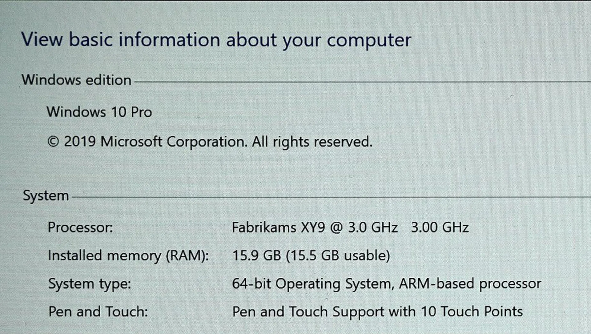 A peek at the system properties. Looks like the processor SKU isn't fully recognized at this point in time.