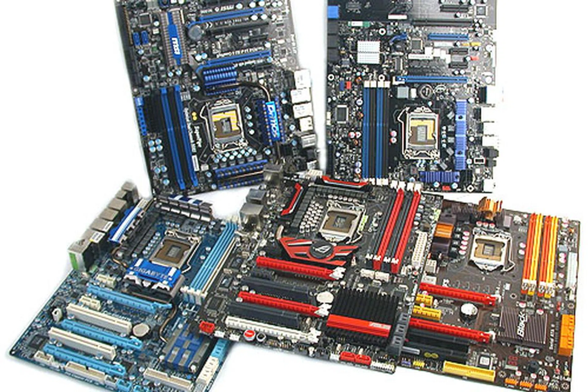 The top P55 motherboards from five vendors, ASUS, ECS, Gigabyte, Intel and MSI. 