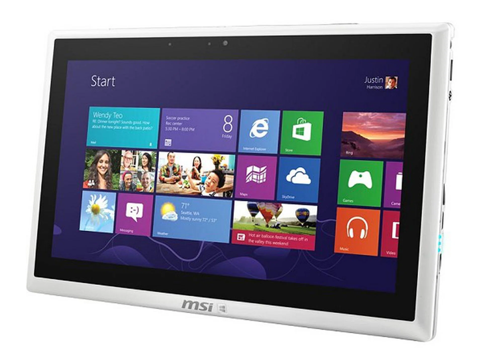 While the rear is a silver finished metal alloy, the front is a contrasting plastic pearl white. Take note that its 11.6-inch, 1080p resolution, 10-point multi-touch IPS screen isn't using Gorilla Glass like most other convertible notebooks. The trade-off? The Slidebook S20 is the most affordable of this class of devices!
