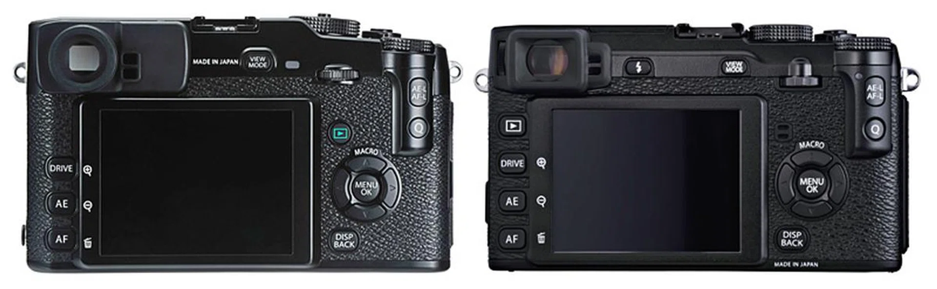 Not much has changed between the X-Pro1 (left) and the X-E1 (right) (image not to scale).