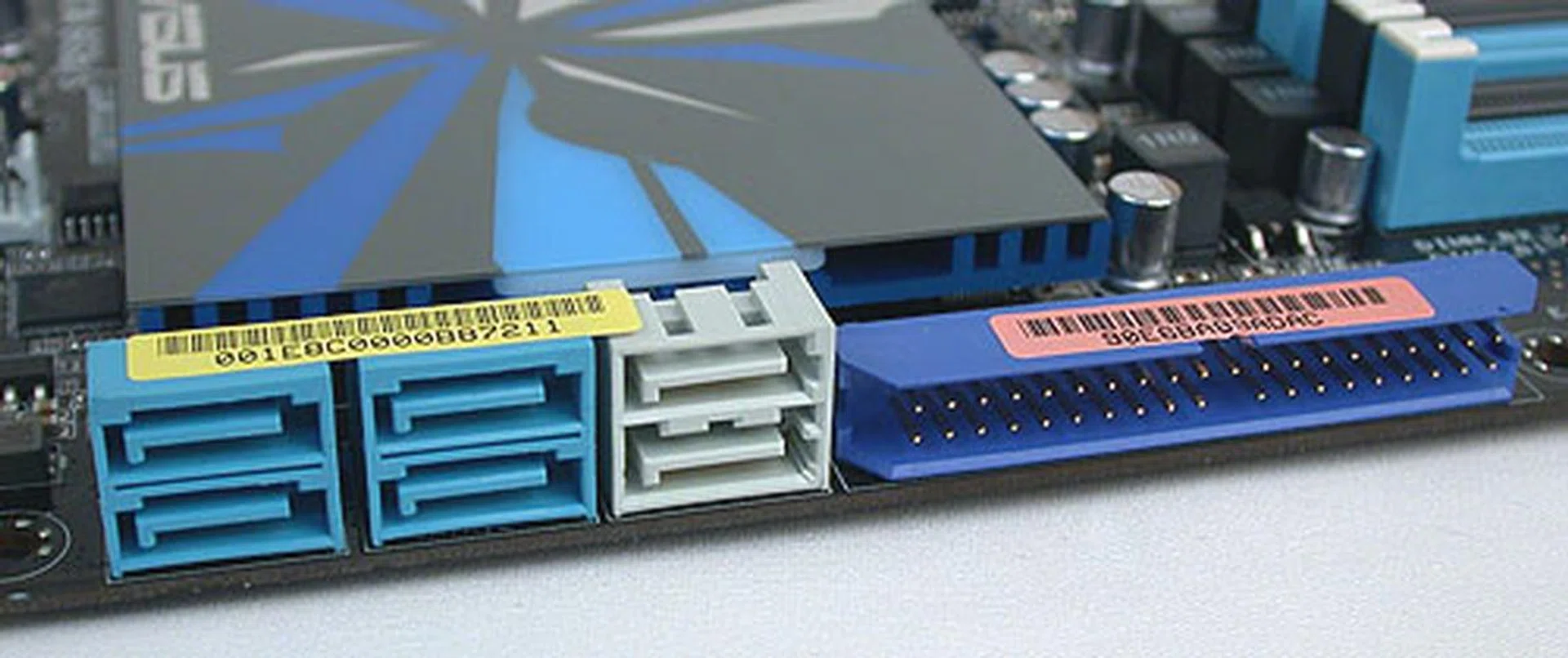 The gray SATA ports here are the much-hyped 6Gbit/s ones. You'll need to connect them with the bundled SATA 6Gbit/s cable.