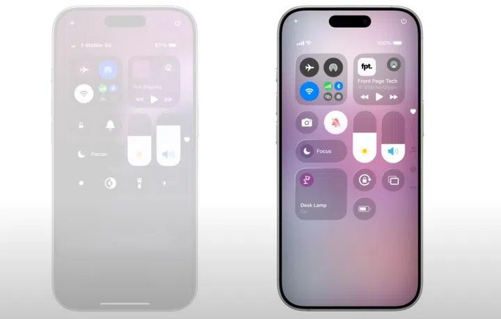 Notice the rounder brightness and volume toggles in the Control Center of iOS 19 (right), compared to the current ones on iOS 18. Photo: FPT.