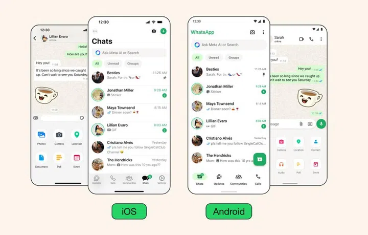 WhatsApp rolls out a new iOS and Android user interface. (Image source: Meta)