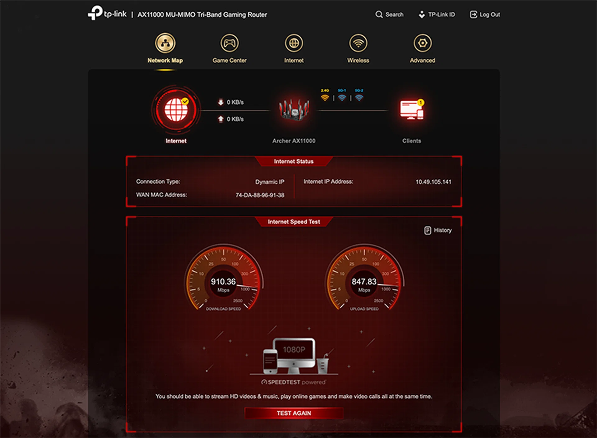 The Archer AX11000's interface is very red but thankfully easy to navigate and use.