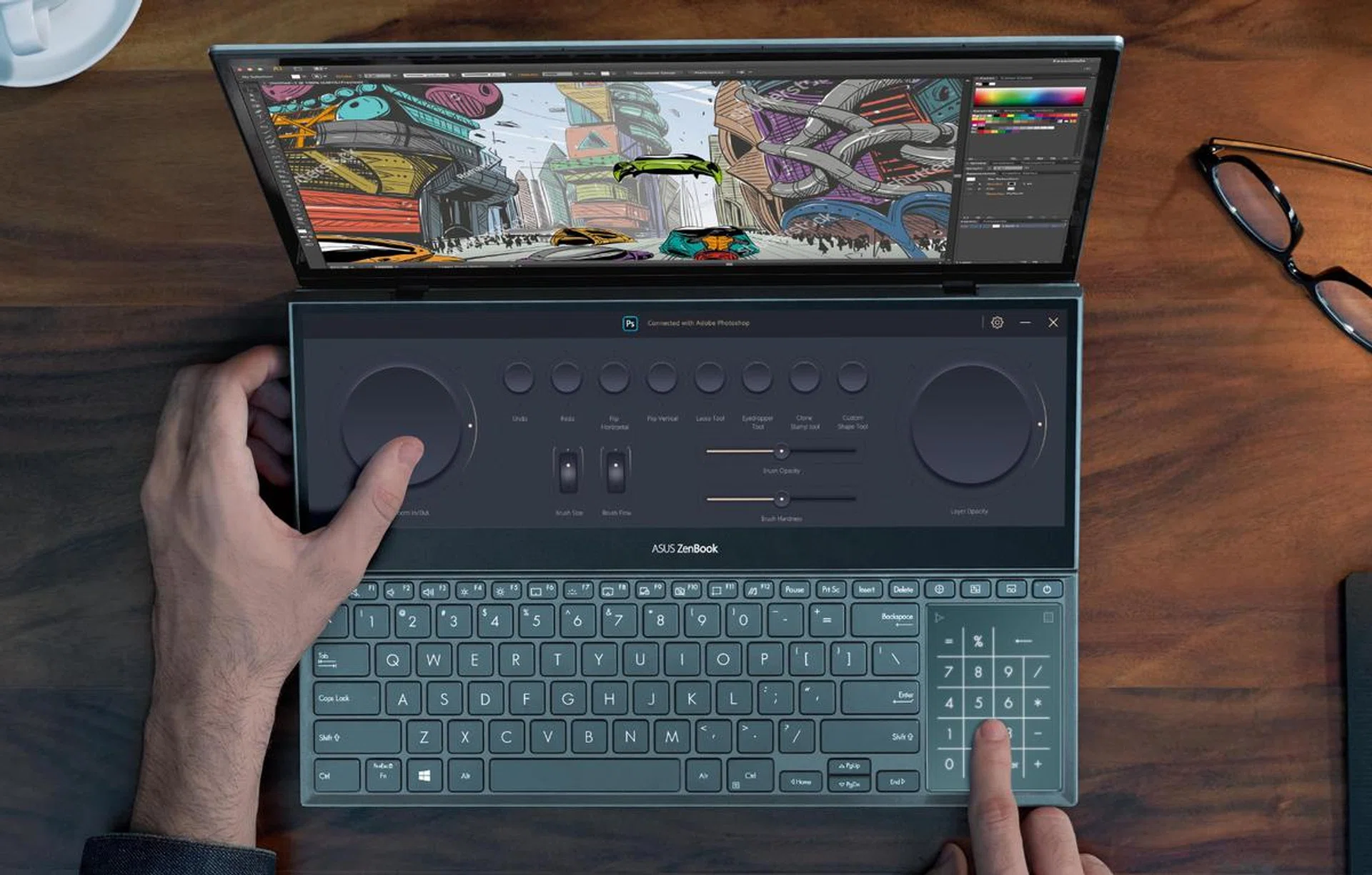 The ZenBook Pro Duo 15 OLED UX582 features enhancements to make the secondary display more usable. (Image source: ASUS)