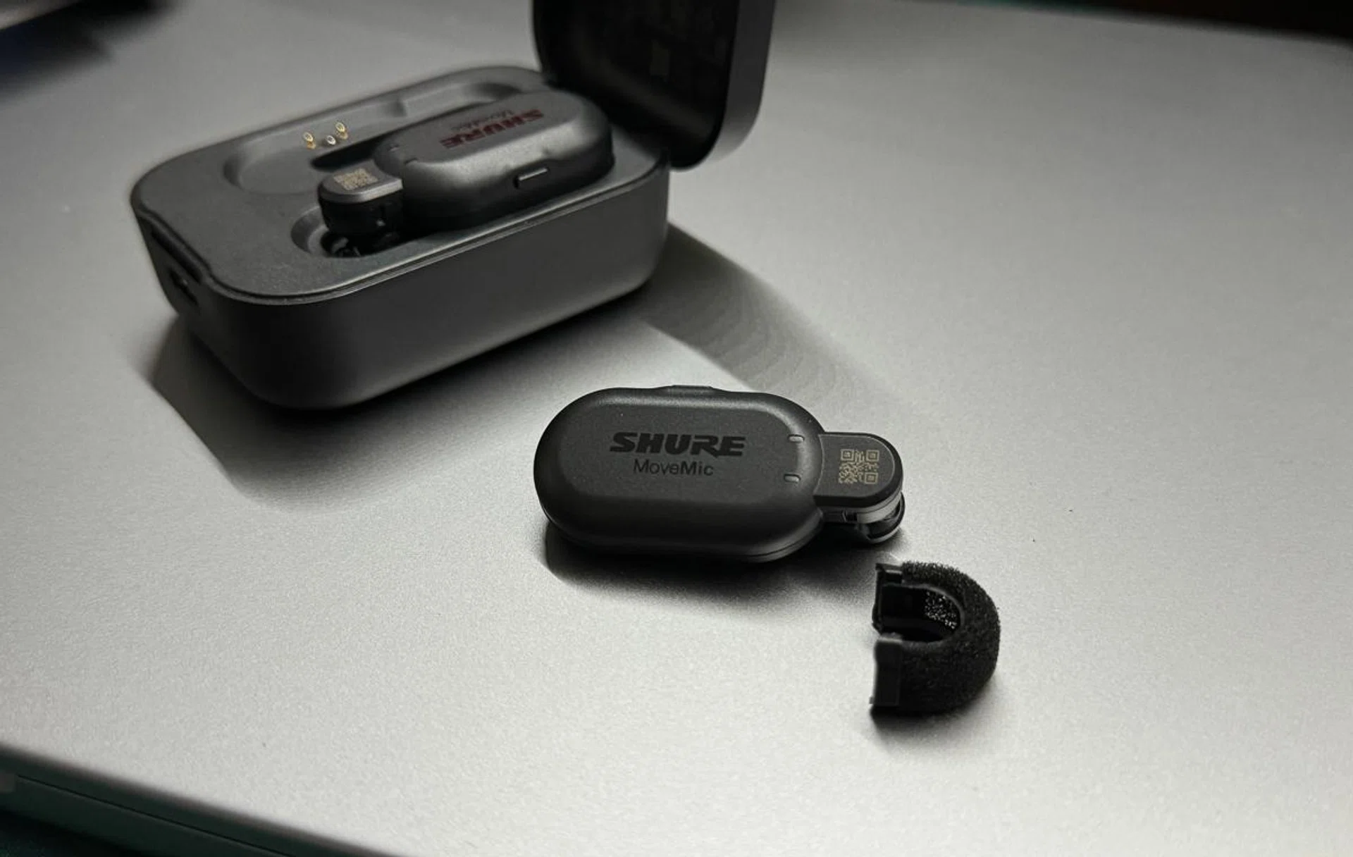 Shure MoveMic with windscreen detached.