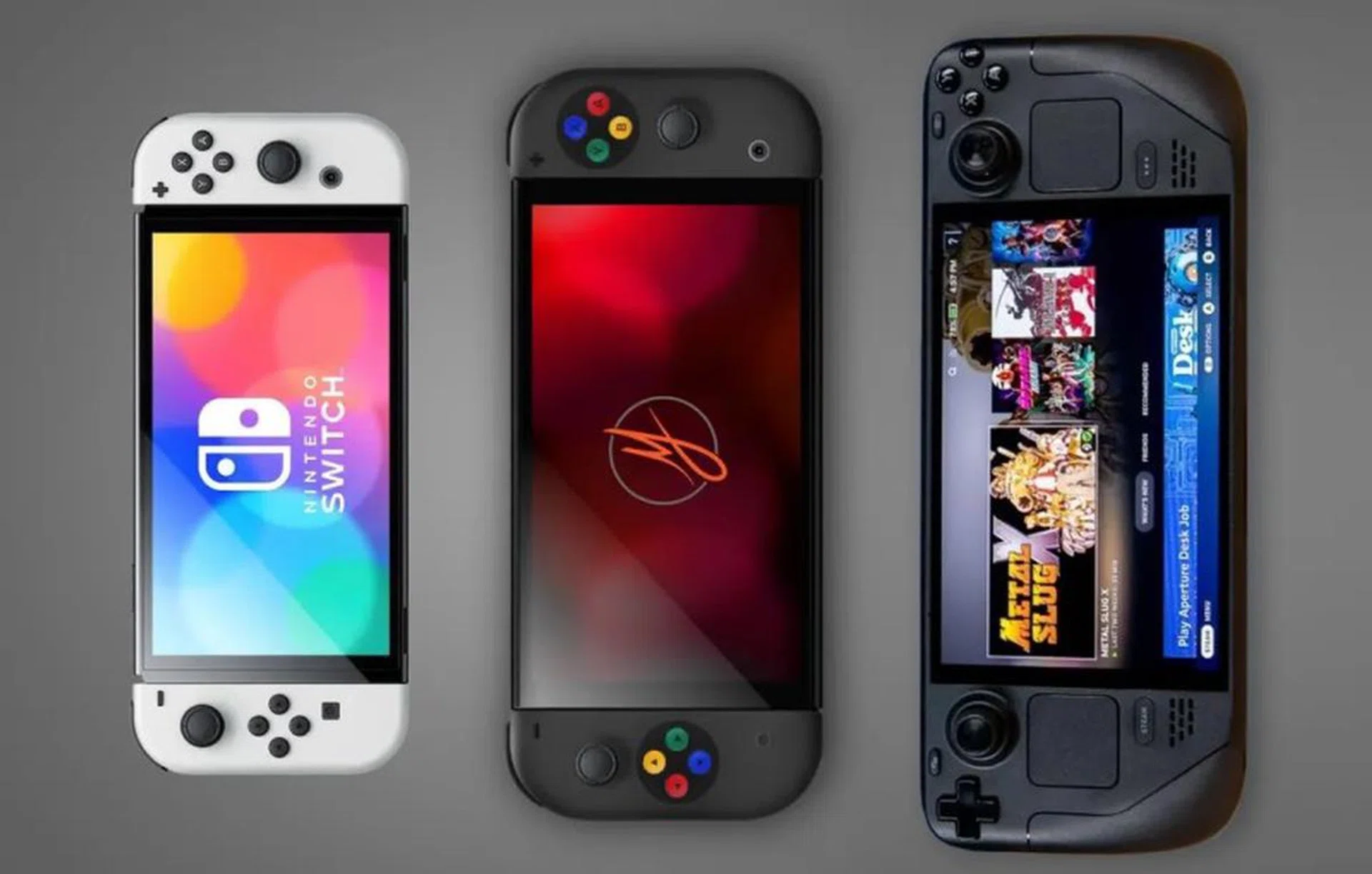 Scale mockup render of the upcoming Nintendo Switch 2 vs Nintendo Switch vs Steam Deck. (Image source: mjayer on famiboards)