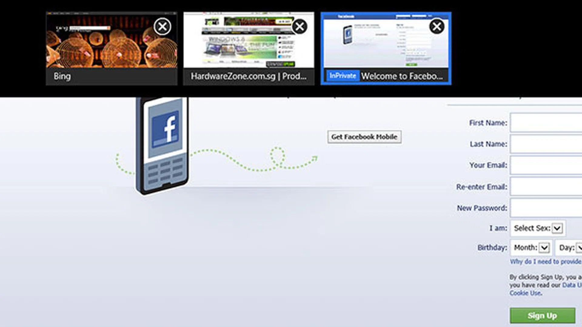 InPrivate browsing mode can be activated on a per tab basis. You can easily tell that you're in an InPrivate mode by the blue tag in the tab switcher, or in the URL bar.