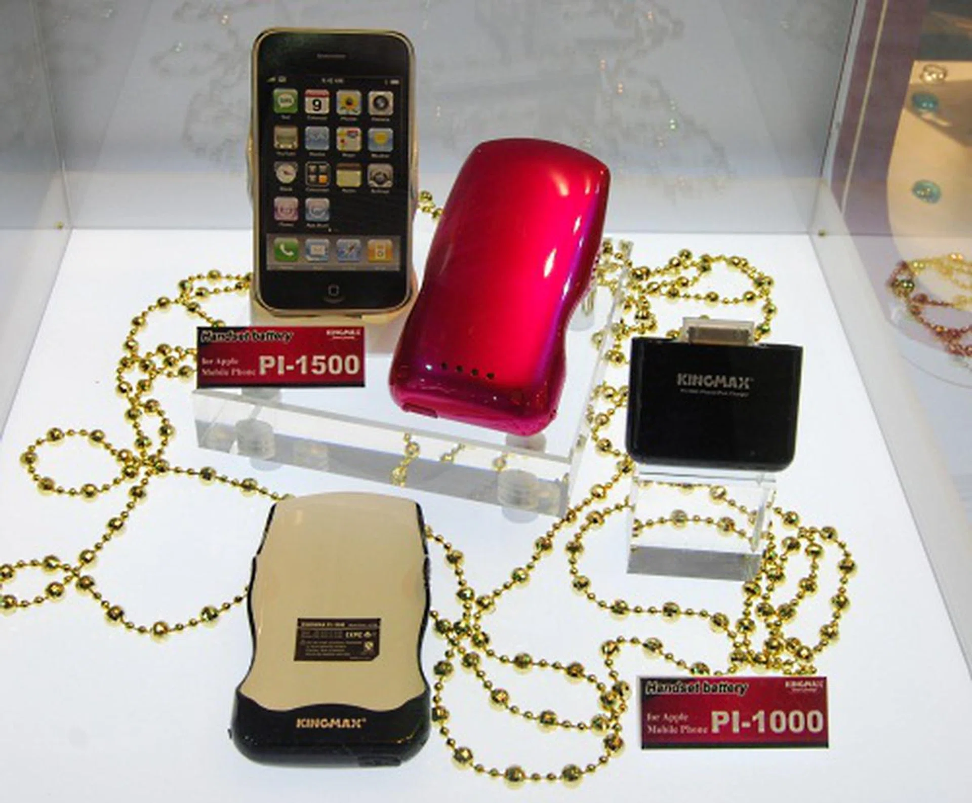 A range of iPhone chargers and battery cases from Kingmax was on display. 