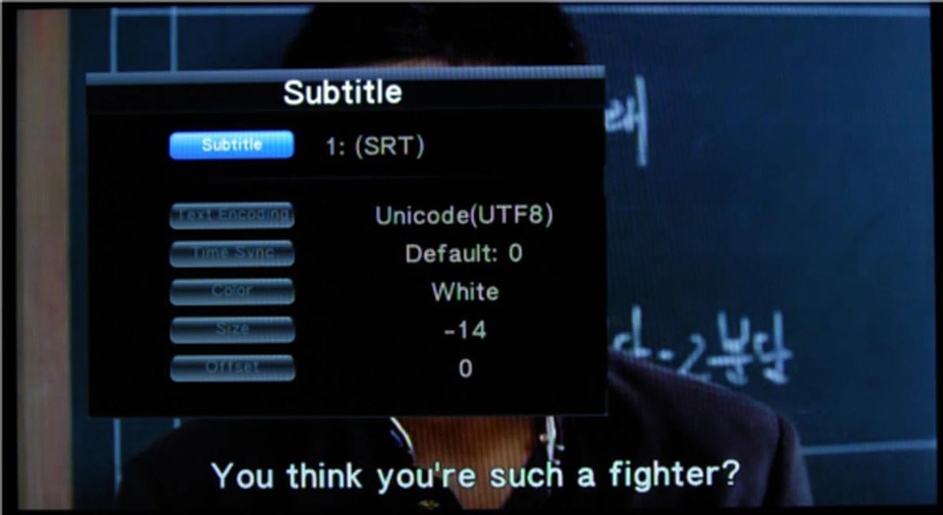 The available subtitle options