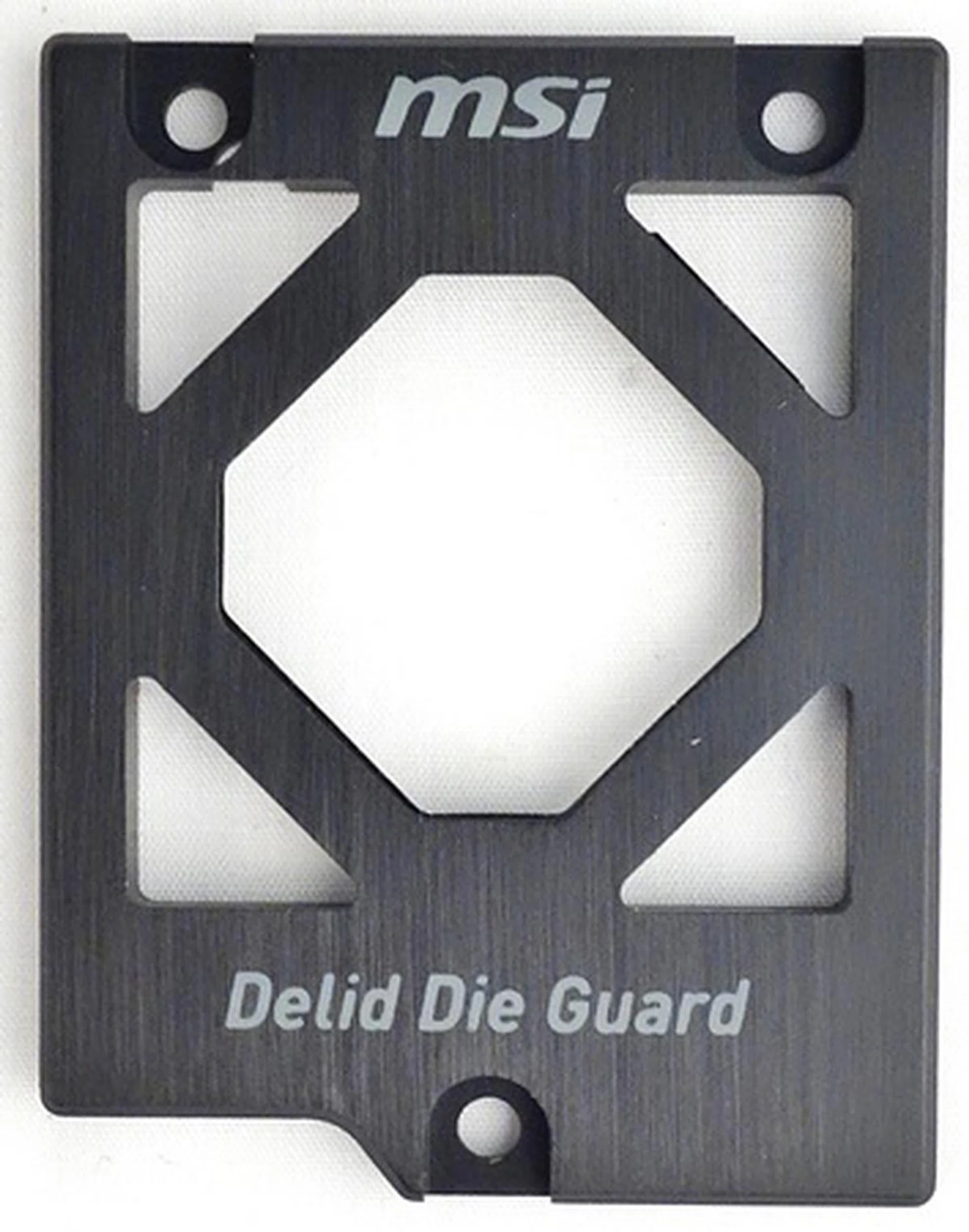 The delid CPU guard will protect the delidded processor, as well as provide mounting points for the CPU's cooling solution kit.