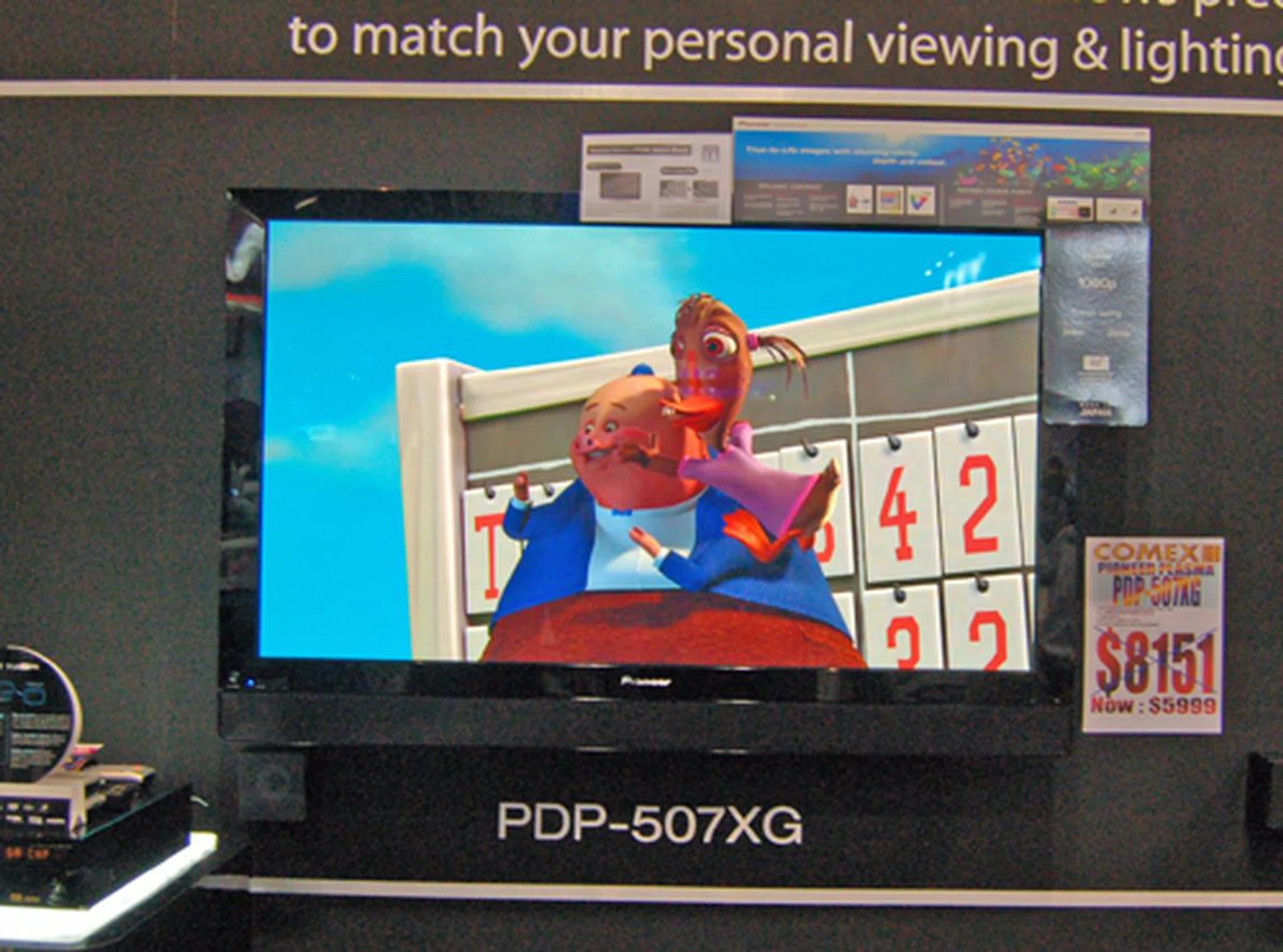  This 50 inch wonder is a joy to look at, with a 4000:1 contrast ratio, 1365 x 768 XGA, 884.7 billion colours and ISF C3 calibration, going for less than $8151 at Comex.  