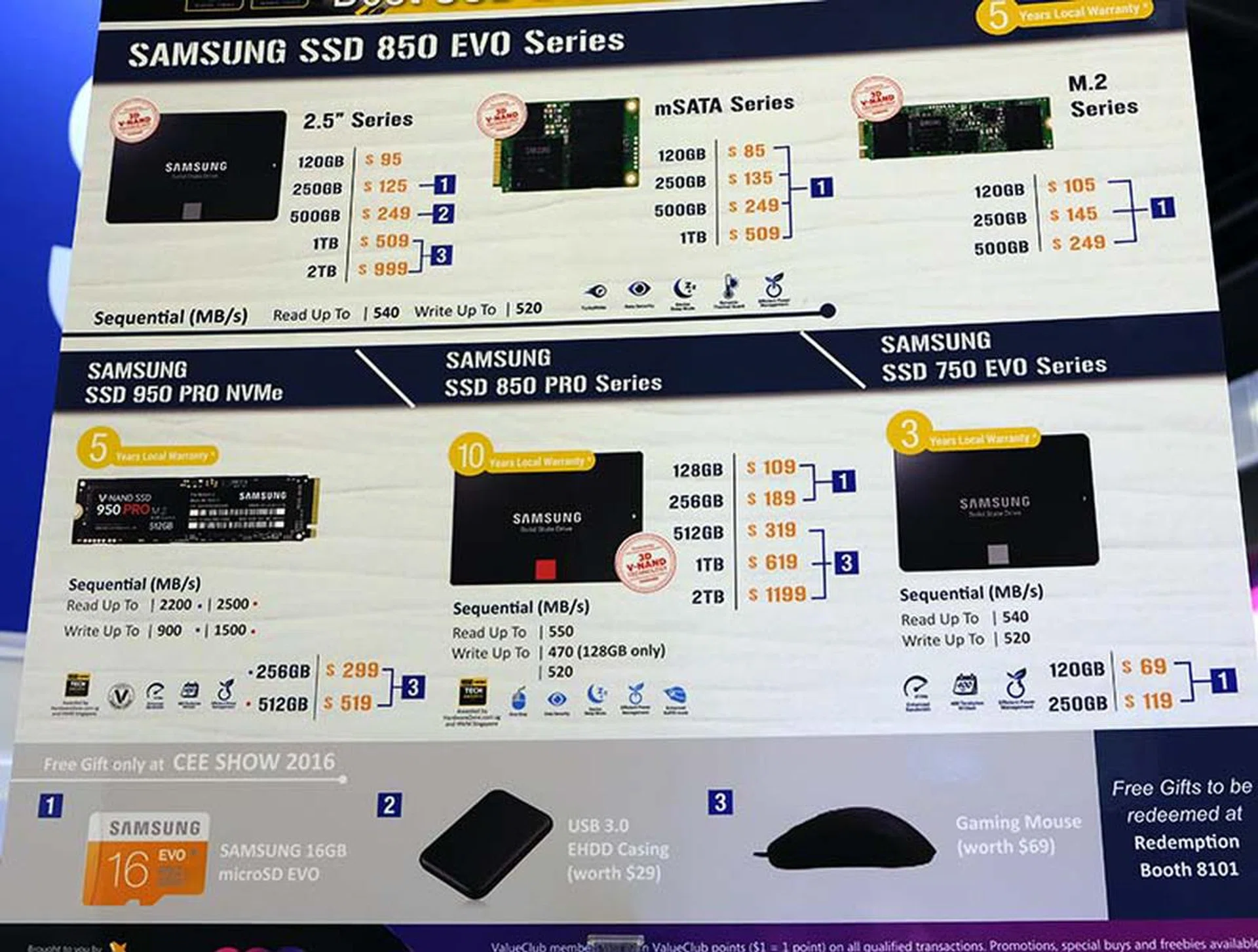 If you are looking to upgrade to an SSD, Samsung's booth is one to check out. They have a reputation for building fast SSDs and every purchase, regardless of capacity, entitles you to a free gift too.
