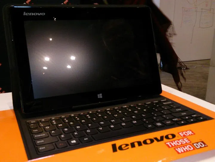 The Lenovo Miix 10.1-inch Windows 8 tablet in a folio case with keyboard.
