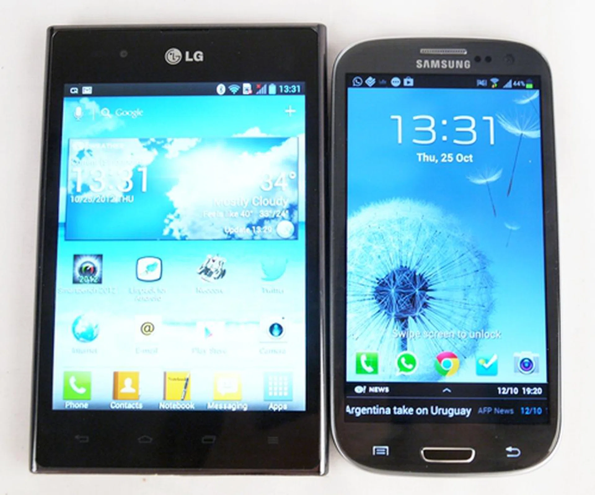 The LG Optimus Vu's 5.0-inch, 4:3 ratio screen looks like a handful compared to the 'diminutive' Galaxy S III.  