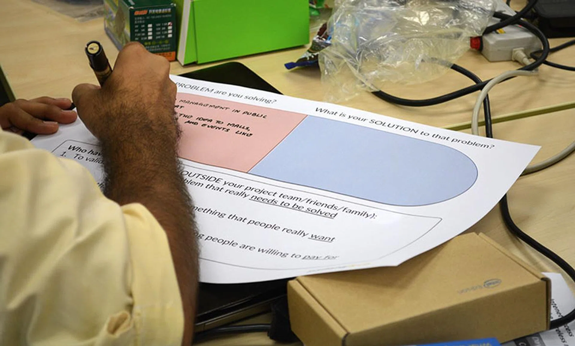 A member of team PlanChase filling out the planning sheet.