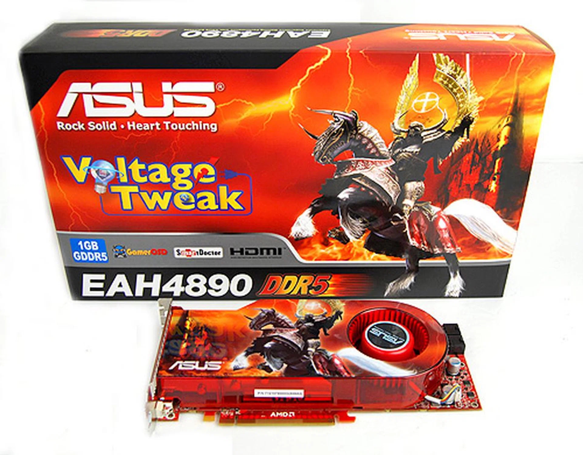 The ASUS EAH4890 came in box of fiery thunder, flames, cinder, and even features a Black Knight with wings, no less!