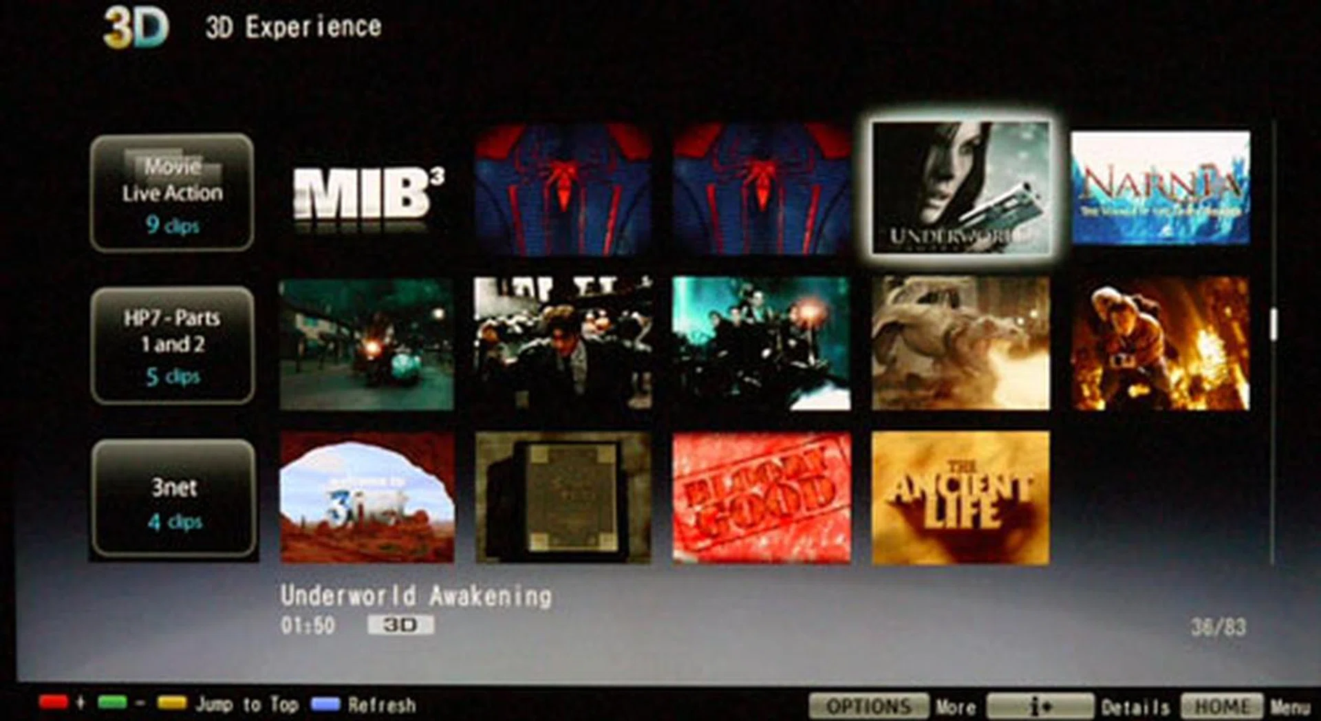 Sony's 3D World does not offer full-length movies unfortunately, but it does feature trailers of upcoming 3D mainstream movies and infotainment clips. The Amazing Spider-Man anyone?