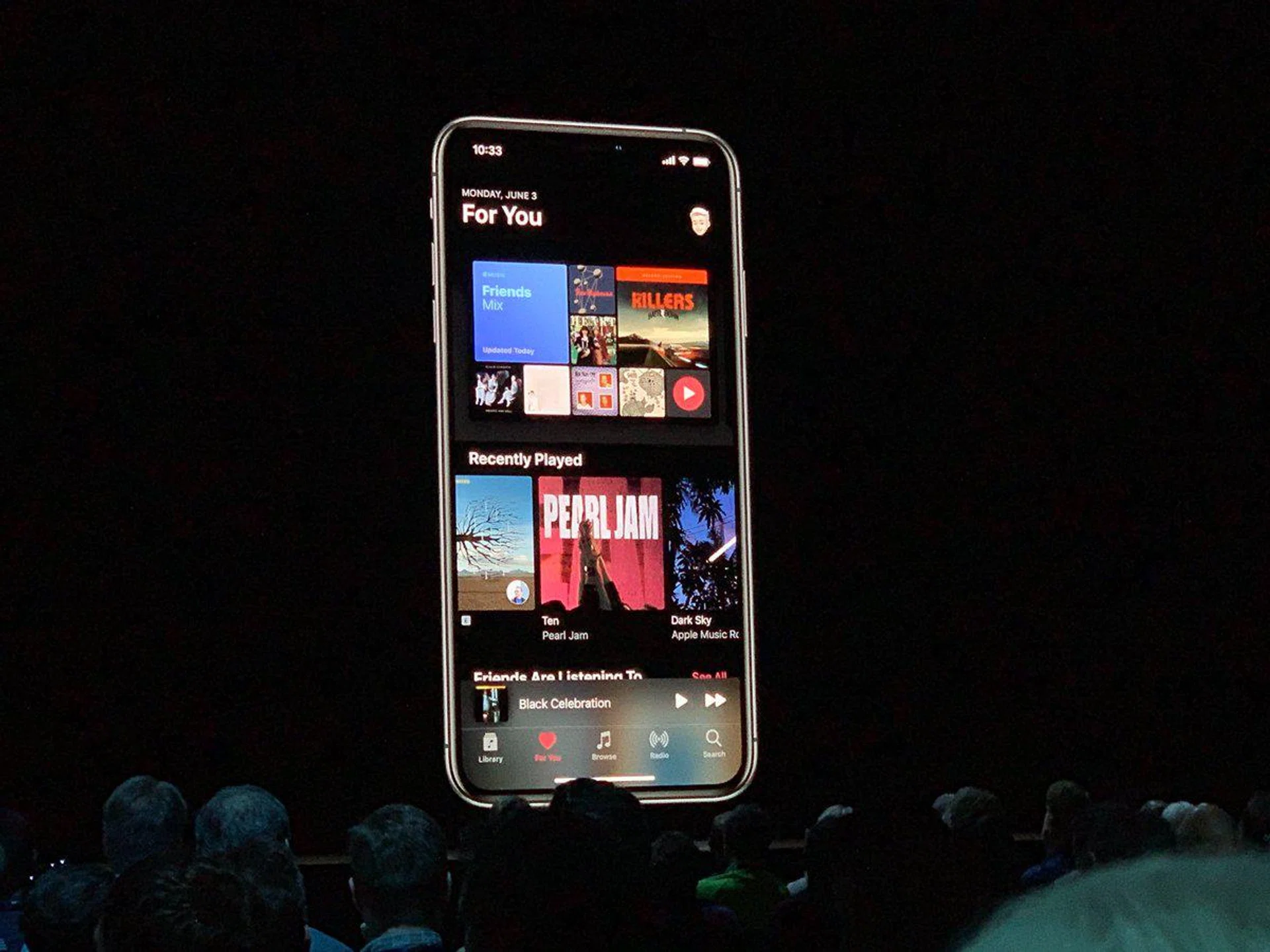 The Music app in Dark Mode. The Music apps i’ll get time synced lyrics too. Great for sing-alongs.