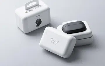 Sony WF-1000XM4 with packaging.