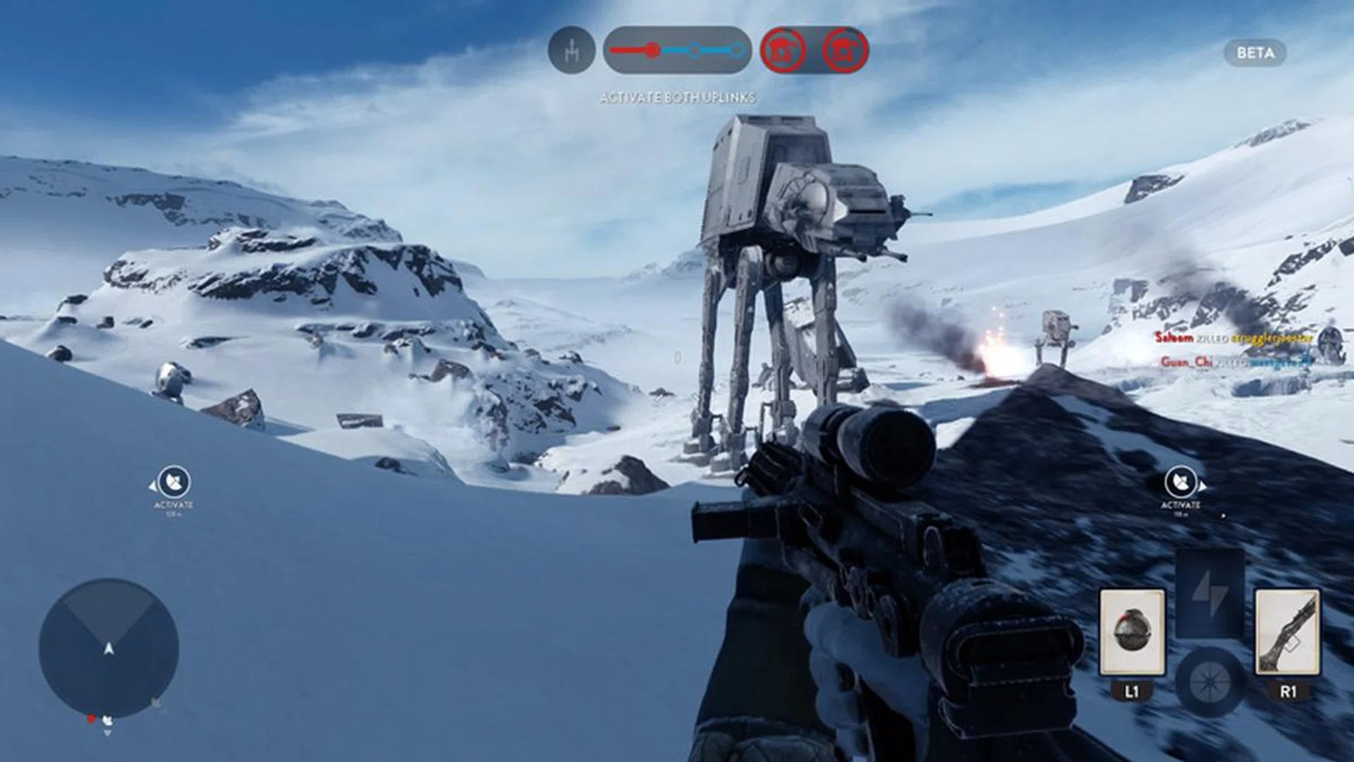 As a Rebel, you have to hold two control points for a certain time, all the while avoiding being blasted by giant machines.