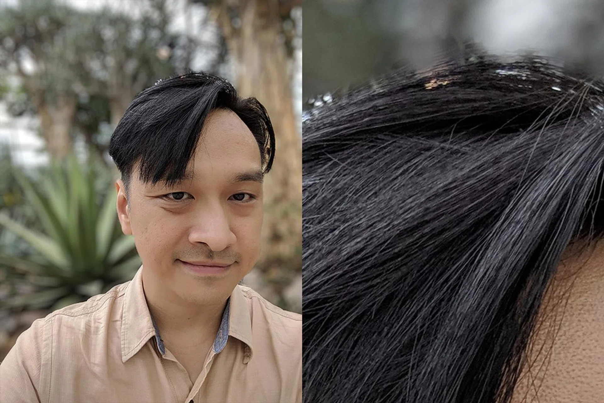 Portrait Mode with the front camera (left) and a 100% crop (right). Definitely not as magical as the rear camera.
