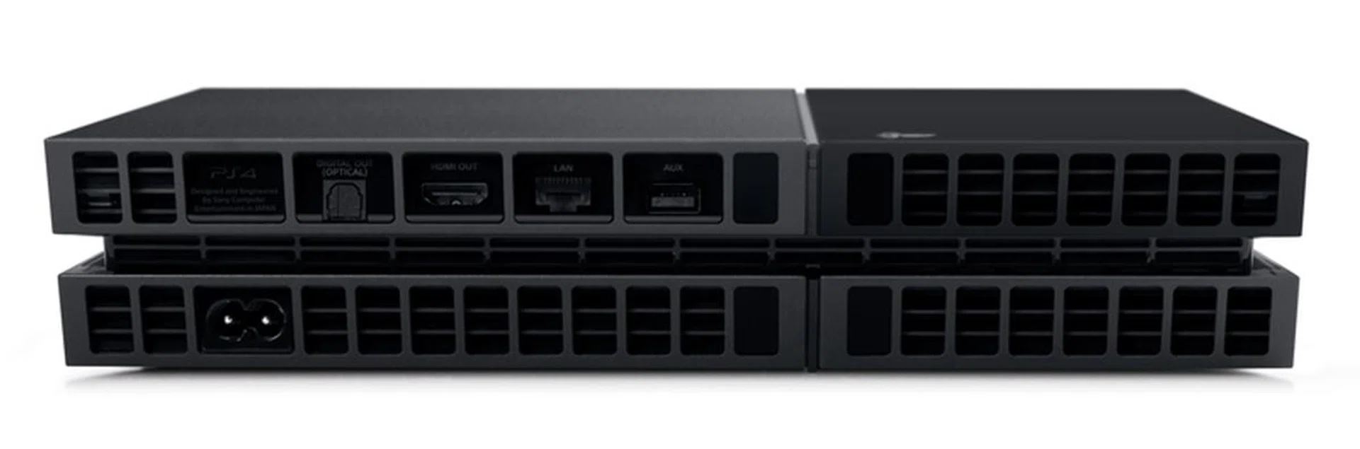 The entire rear side is covered in cooling vents. This is also the first Playstation to ditch all analog connectors.