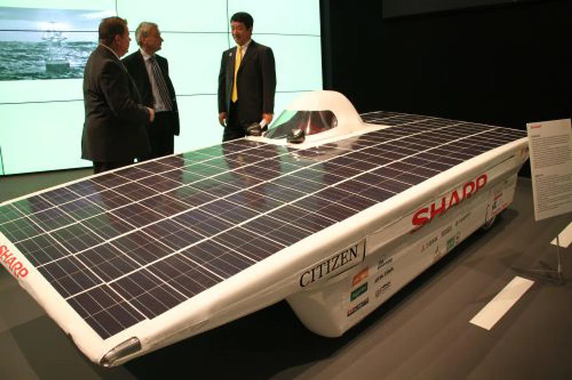 We also saw this solar-powered race car by Sharp. The car was used as a pace marathon car at a recent marathon held in Nairobi. 