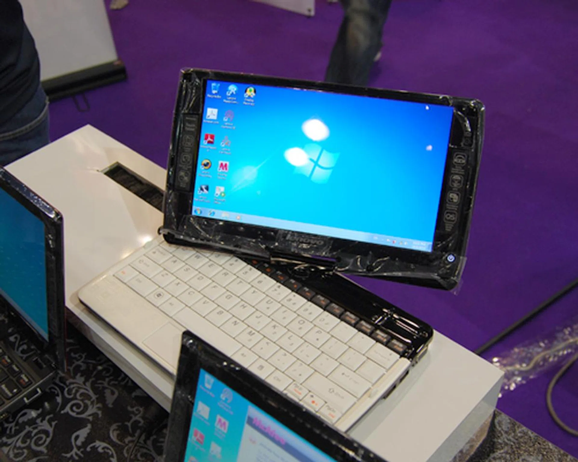 There's two ultraportables that should be high on the list for the Lenovo booth. First, the newer Lenovo S10-3t tablet, armed with an Intel Atom N450 processor (1.66GHz) and loaded with Microsoft Windows 7 Starter. If the S10-3t's pricing at $849 is too steep fpr your liking, you can choose to purchase its non-tablet version, the Lenovo S10-3 for $549.