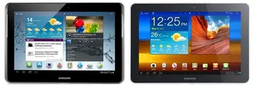 The Samsung Galaxy Tab 2 (10.1) (left) and its predecessor, the Galaxy Tab 10.1 (right).