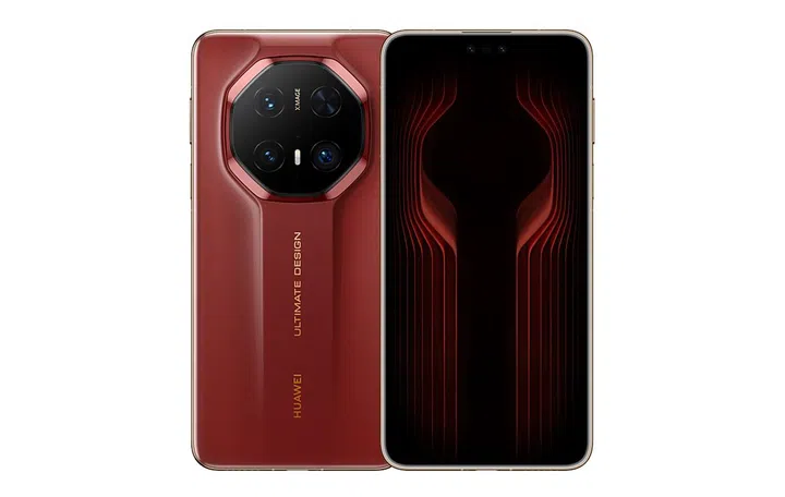 Huawei Mate 70 RS Ultimate Design is the only one among the four models that comes in its signature Maple Red colourway. Image: Huawei.