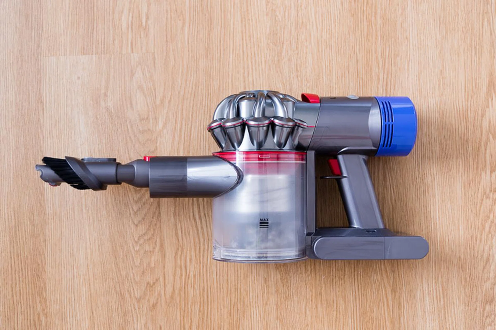 The V8 also doubles as a handheld portable vacuum.