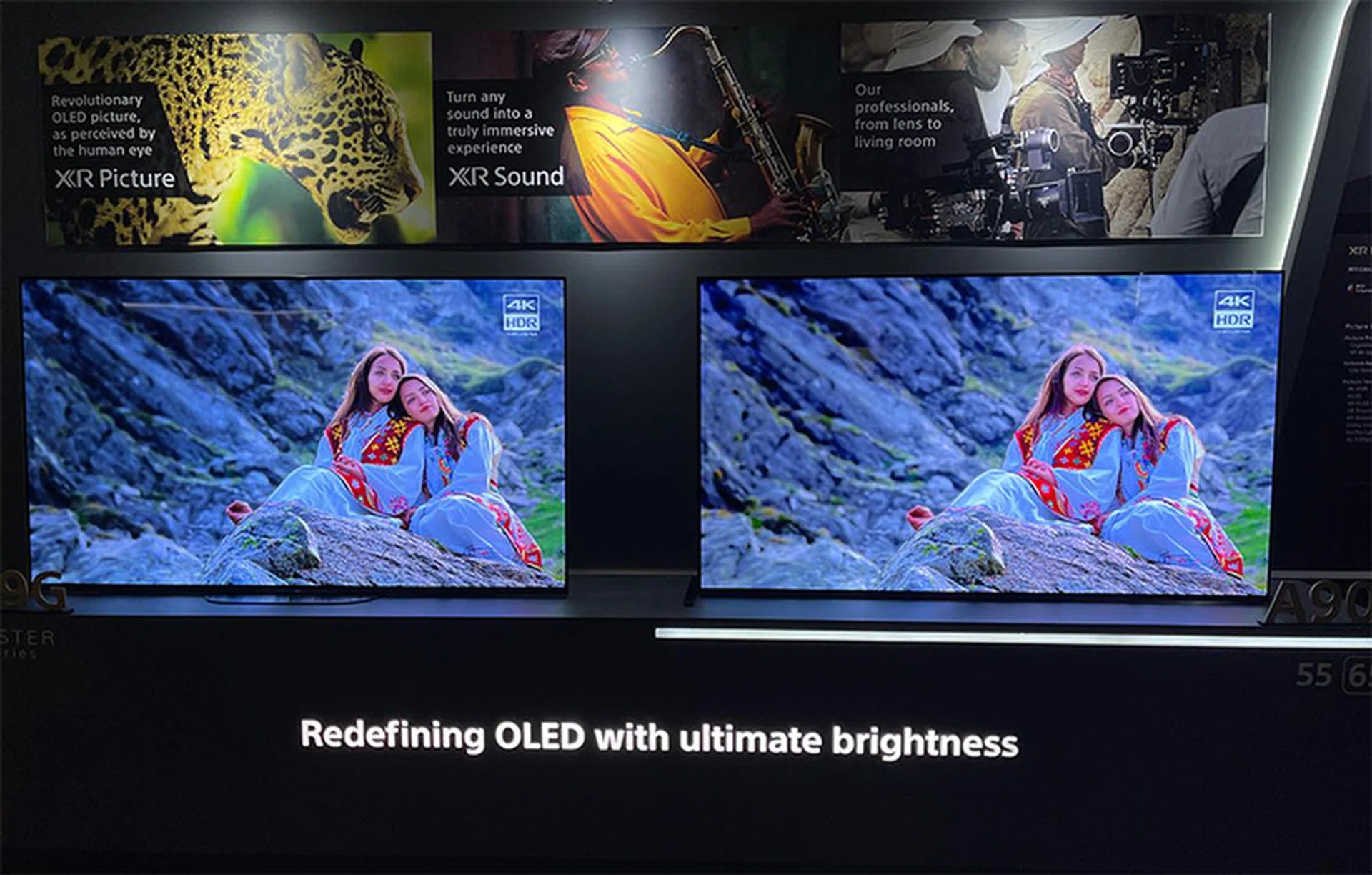 Sony Master A90J (right). The display on the left is its predecessor (Master Series A9G), for comparison.