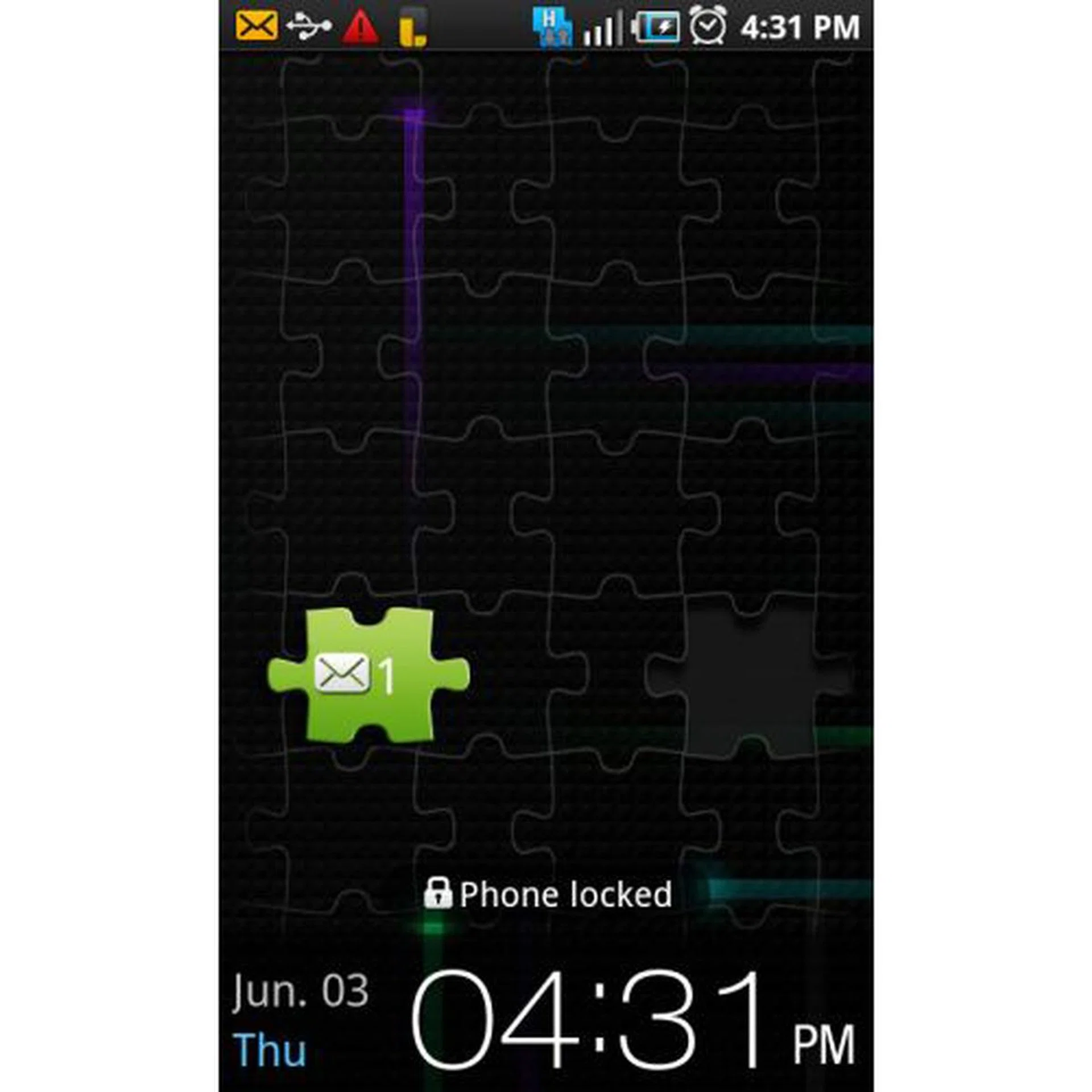 The Samsung unlock screen is in our opinion more confusing than the default Android 2.1 unlock screen, though you can slide a piece of a jigsaw puzzle into a slot to immediately access unread messages.