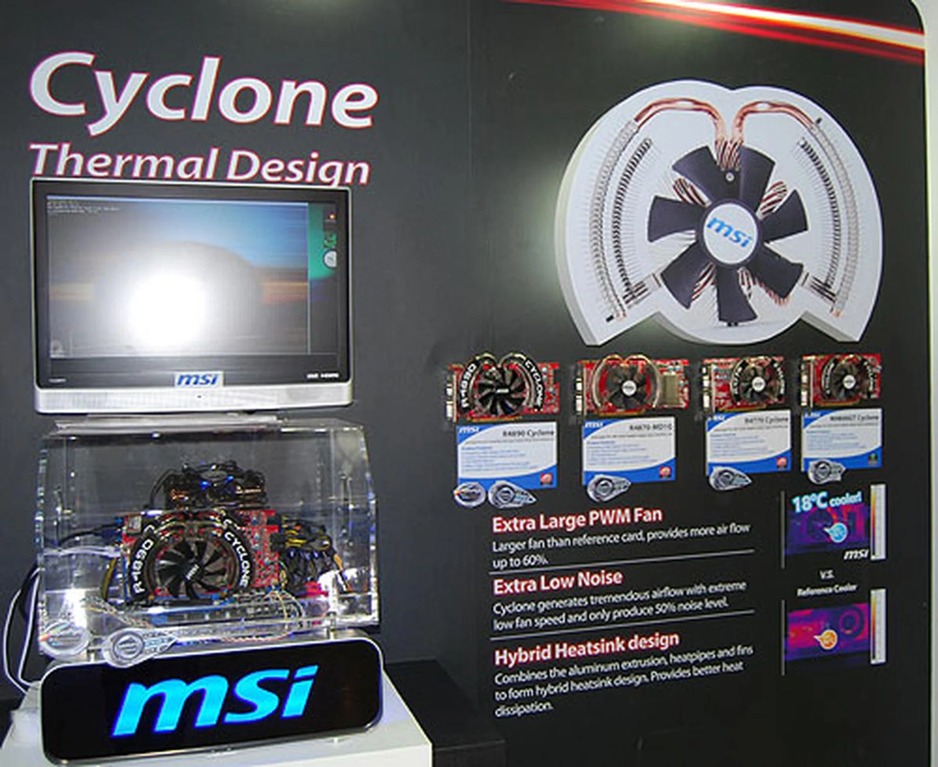 The other thrust of MSI's strategy for its graphics cards is in the form of cooling, with this large 'Cyclone' fan a key example.